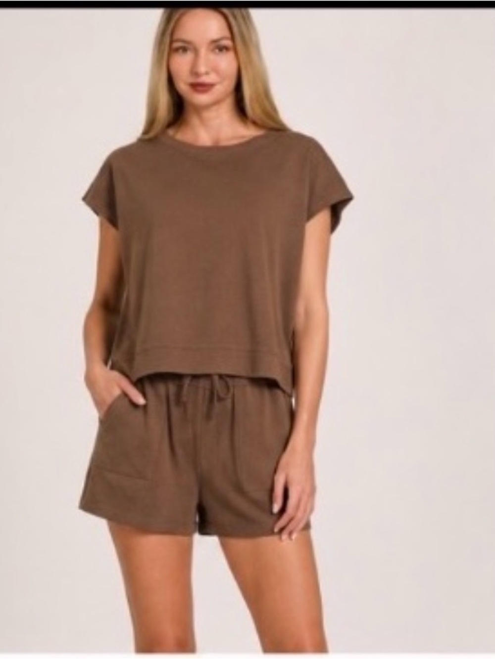 Everyday Relaxed Crop Top & Shorts Set in Brown